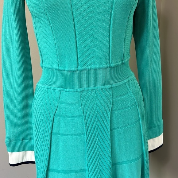 Cynthia Steffe Nola Textured Knit Fit Flare Shirtdress Chevron Dress Green Sz S - Picture 6 of 16